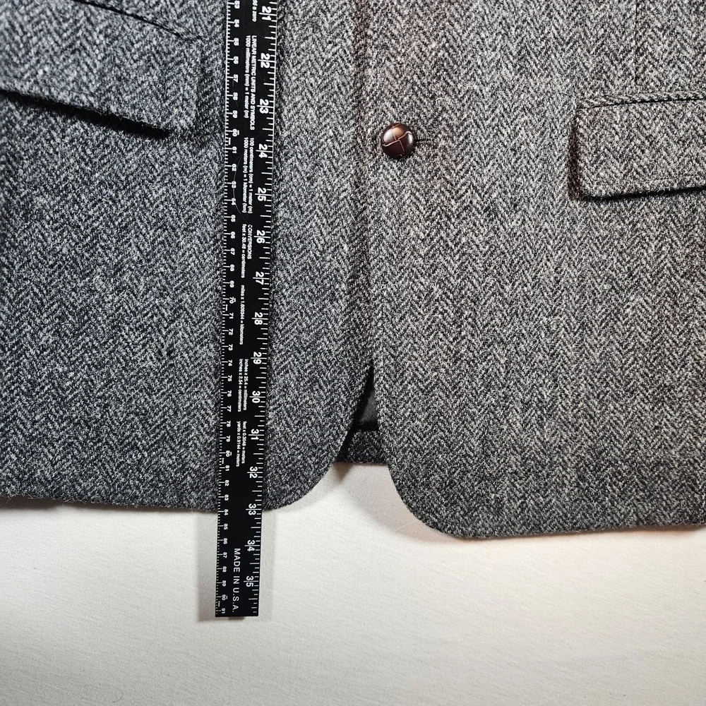 Vtg Harris Tweed Nordstrom Grey Herringbone Wool Sport Coat Blazer 42L Lthr Btn‎